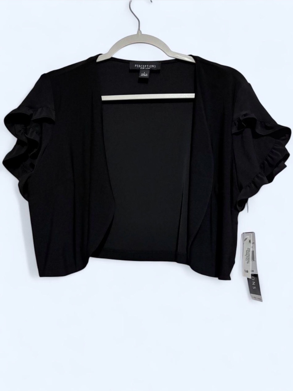 Perceptions Black Ruffle Sleeve Open-Front Women's Shrug